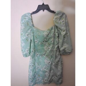 Trendyol Floral Mini Dress Womens 36 Mint Green Puff Sleeve Square Neck Romantic